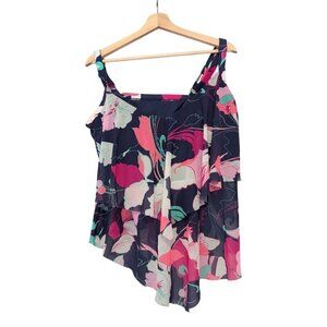 Beach House 22W Avalan Tankini Floral Jane Ruffle Swim Top Blue Womens Size 22W
